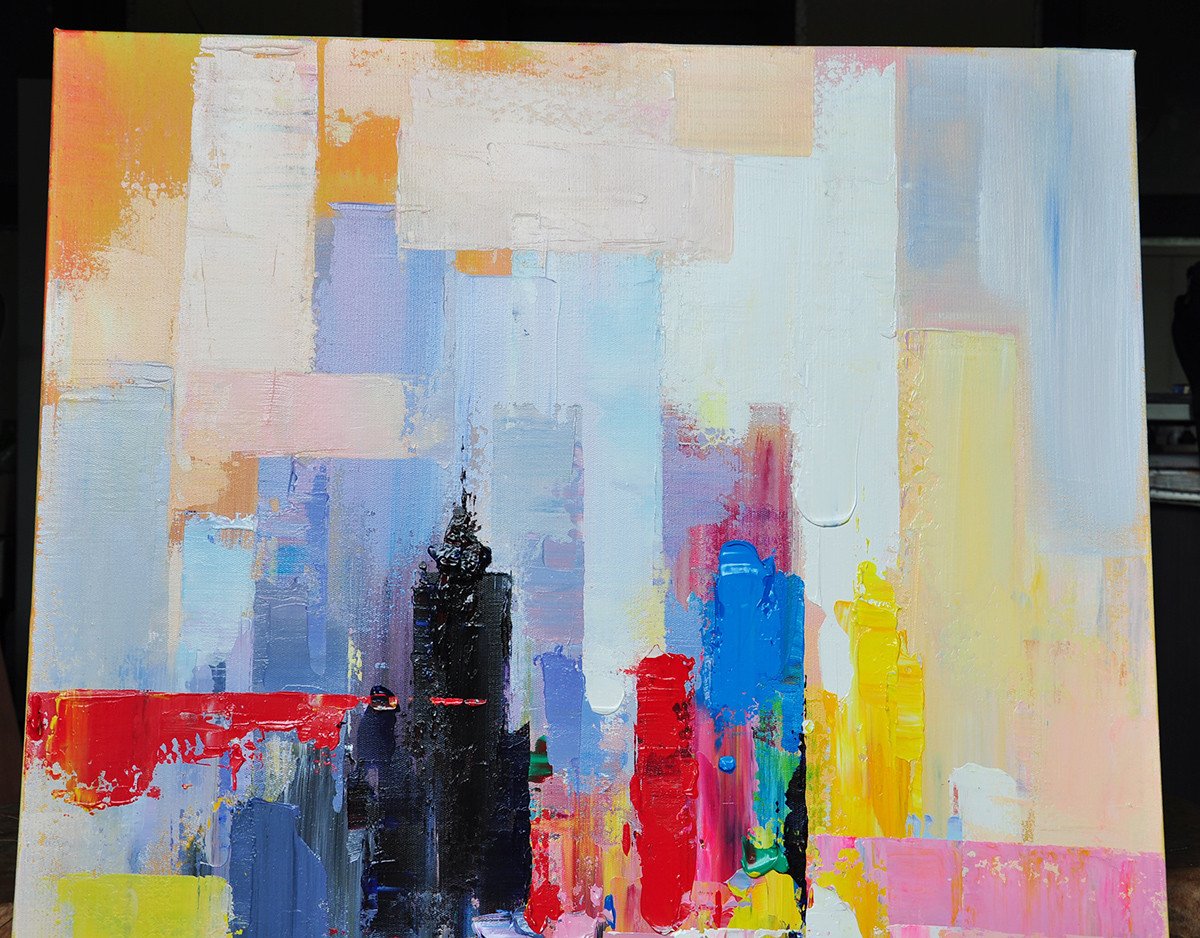 Palette Knife Abstract Skyline Art #L31B